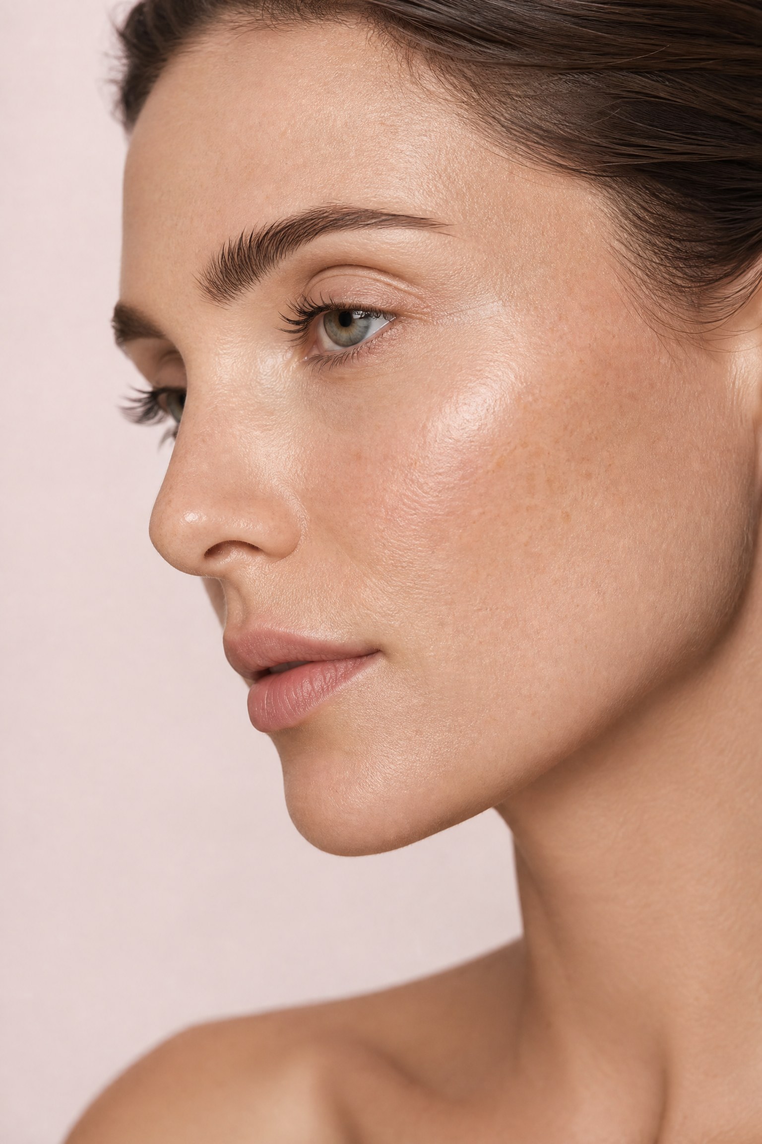 Close-up portrait showing cheek skin texture — the area most affected by acne scarring, treated at Facial Sculpting London