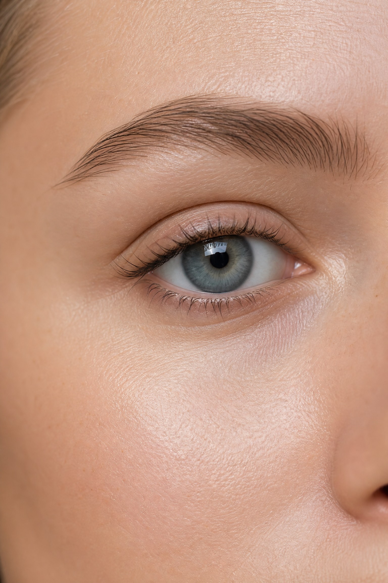 Close-up of a woman’s rested under-eye area showing the tear trough and lower eyelid — the key area treated for under-eye hollows and dark circles at Facial Sculpting London